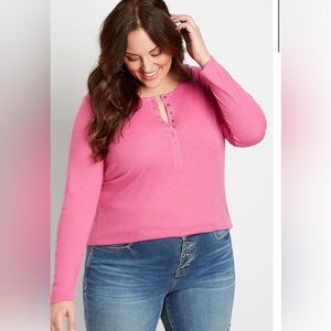 Maurices Fuchsia Long Sleeve Henley Top